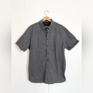Ted Baker Mens geometric Printed Short Sleeve Button Up Collared Shirt Blue 2XL